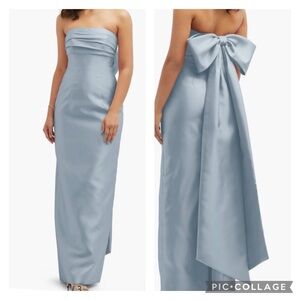 Alfred Sung BOW BACK Strapless Long Prom Formal Wedding Pageant Maxi Gown